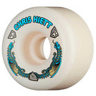 The Powell Peralta Chris Hiett Pro 97A Nano Rats Skateboard Wheel (54mm x 34mm, V7 Symmetrical Shape) features blue and gold dragon artwork, geometric black designs, and bold blue CHRIS HIETT lettering.
