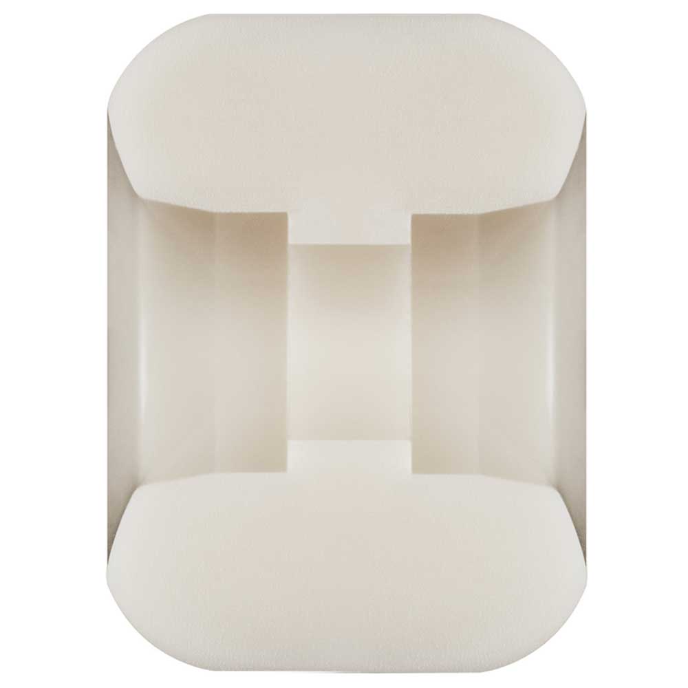 A white, rectangular foam insert with a central cutout and rounded corners securely holds and cushions Powell Peralta Dragons 93A - A2 Symmetrical Shape - Wide Ride Patch 54mm x 39mm skateboard wheels for transport or storage. Top view shown.