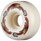 The Powell Peralta Dragons 93A V1 Symmetrical Shape skateboard wheels (52mm x 31mm, 93A) feature a white base with red and gold dragons circling geometric symbols, and use Dragon Formula for top performance.