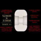 A white Powell Peralta Dragons 93A V1 skateboard wheel is centered on black. Red text lists: 52mm x 31mm, V1 symmetrical shape, center set bearing, narrow ride patch—lightweight, durable Dragon Formula wheels for smooth slide and grip.