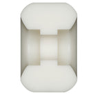 A white, cylindrical Powell Peralta Dragons 93A skateboard wheel in the V6 symmetrical shape with a recessed center groove and rounded edges is photographed against a plain background. Measuring 53mm x 33mm with a medium ride patch and a hardness of 93A, this component is reminiscent of other sliding or guiding mechanisms.
