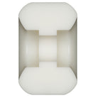 White plastic cylindrical object with a groove cut around its center and rounded ends, resembling the shape of Powell Peralta 93A Dragon Formula Skateboard Wheels (55mm x 35mm, Shape V6), photographed against a plain white background.