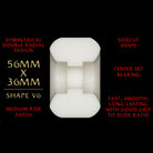 The Powell Peralta Dragons 93A V6 Symmetrical Shape Skateboard Wheels are featured in white, displaying their 56mm x 36mm size, symmetrical double radial design, medium ride patch, sidecut shape, and center set bearing. Crafted from high rebound urethane for excellent performance and durability, these 93A V6 wheels deliver a fast, smooth ride with the reliable grip expected from premium skateboard wheels.