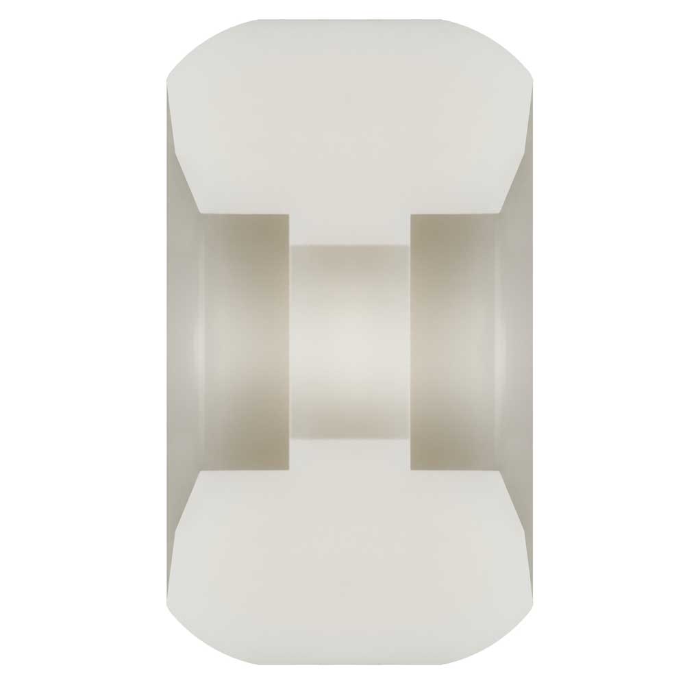 A symmetrical metallic object, shaped like Powell Peralta Dragons 95A Ratbone II skateboard wheel (58mm x 33mm, 95A), with a cylindrical center and faceted edges, viewed from above on a white background.