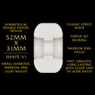 The Powell Peralta Dragons 95A - V1 Symmetrical Shape skateboard wheels feature a narrow ride patch, classic street shape, lightweight white design, 52mm x 31mm size, center set bearing, and are fast, smooth, durable, and grippy.