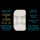 The Powell Peralta Kelvin Hoefler Pro Nano Rats 97A wheels (51mm x 31mm) feature an AV1 asymmetrical shape, lock-in inner face, centerset bearing seat, narrow ride patch, and balanced grip—perfect for technical skateboarding.