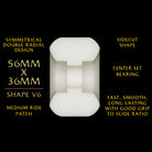 The Powell Peralta Mike Vallely Pro Dragons 95A V6 Skateboard Wheels feature a symmetrical double radial design, medium ride patch, sidecut shape, center set bearing, and 56mm x 36mm size for a fast, smooth ride on rough terrain.