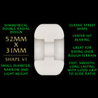 A white Powell Peralta Nano Rats 88A V1 asymmetrical skateboard wheel (52mm x 31mm, narrow, lightweight) is shown on a black background with text highlighting its durability, grip, and suitability for street skating.