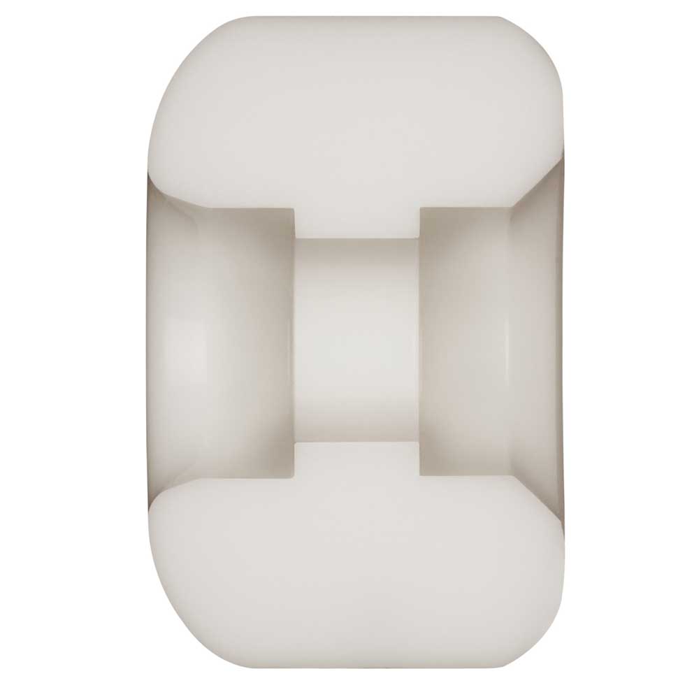 A white, cylindrical Powell Peralta Nano Rats 93A AV4 Skateboard Wheel (52mm x 34mm) with a deep center groove and asymmetrical shape, viewed from the front against a plain white background.