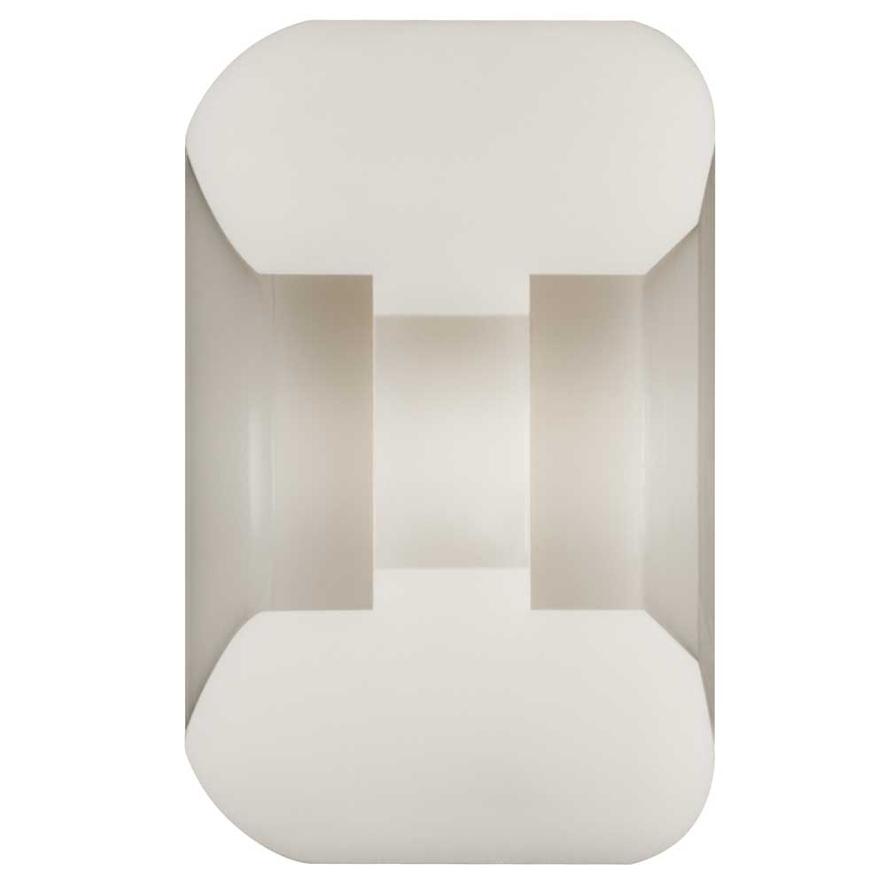 Top view of a white Powell Peralta Nano Rats 93A AV4 Skateboard Wheel (54mm x 34mm) featuring an asymmetrical shape, medium ride patch, smooth surface, rounded corners, and a hollowed-out symmetrical center against a plain background.
