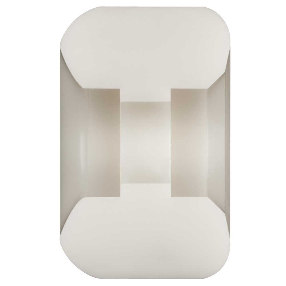 A geometric, reflective object with beveled edges and a central cylindrical section, viewed from above on white—its precise cut-outs evoke the Powell Peralta Nano Rats 93A AV4 Asymmetrical Shape 56mm x 36mm Skateboard Wheels.