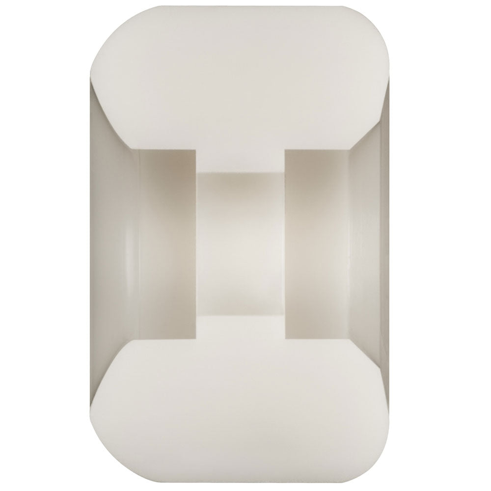 Close-up of a white Powell Peralta Nano Rats 93A AV6 skateboard wheel (54mm x 34mm, asymmetrical shape, medium ride patch) with beveled edges and a central hollow section, shown against a plain white background.