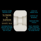 The Powell Peralta Nano Rats 97A AV4 Wheels, sized 52mm x 34mm, feature an asymmetrical AV4 shape with a medium ride patch for fast, smooth performance and excellent grip-to-slide ratio.