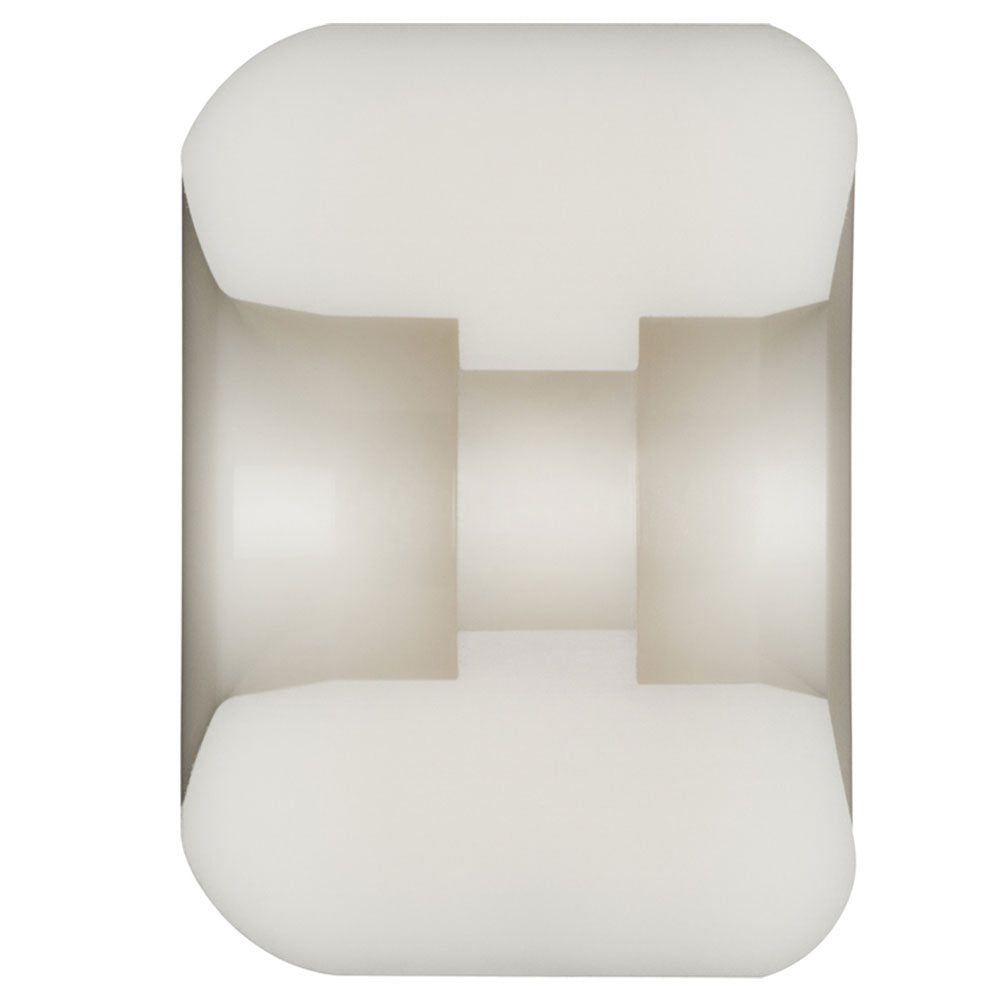 The Powell Peralta Nano Rats 97A AV4 Asymmetrical Shape Skateboard Wheel is a white, cylindrical wheel with rounded edges and a central groove, measuring 54mm x 34mm, featuring the Wide Ride Patch and a smooth surface.