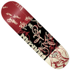 Introducing the Praman Bike Purgatory 8.25x32 Real Skateboard Deck, featuring a bold red, black, and cream color palette accented by abstract bicycle-inspired artwork and the word “HUMAN” prominently displayed across the lower half.