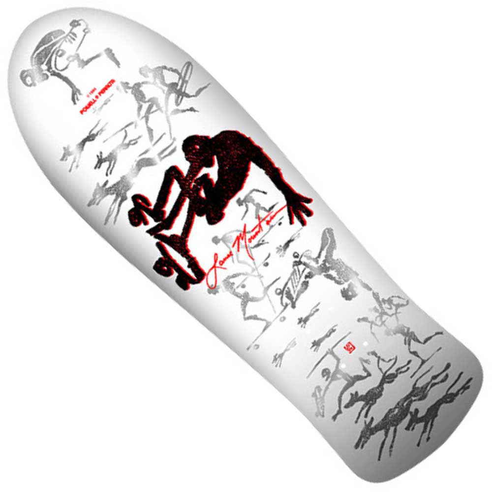 The Powell Peralta Deck Lance Mountain Bones Brigade Series 17 is crafted from hard rock maple and features black and red silhouettes of skateboarders, a large central figure, and a bold red signature across the middle.