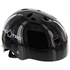 The Protec Helmet Classic CPSC Certified Gloss Black, featuring ventilation holes and a chin strap, is shown from the side against a plain white background.
