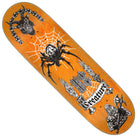 Provost Creach Us Pro Stumps 8.80in x 31.95in Creature Skateboard Deck with black and white artwork: a goat head with chains, a spider in its web, gothic Creature lettering, flames, and a skull with crossed axes.