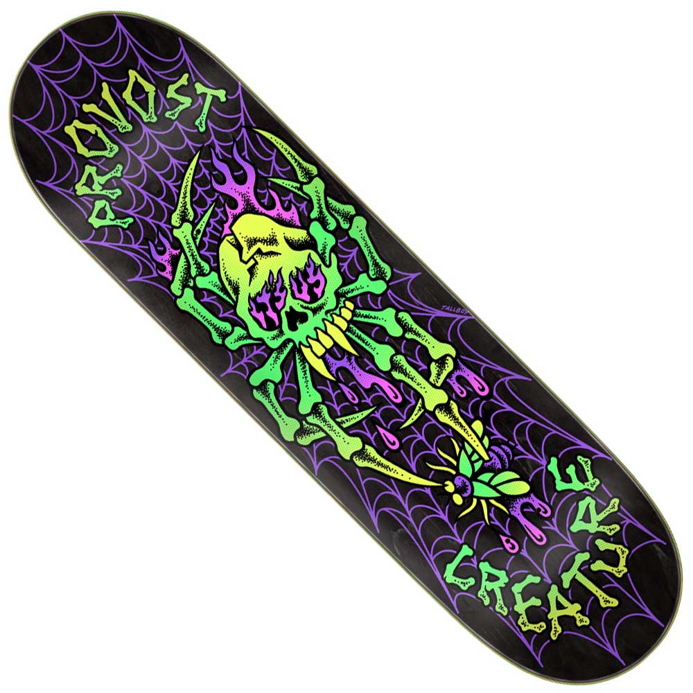 The Provost Skull Spider Pro 8.47in x 31.98in Creature Skateboard Deck features a striking skull design.