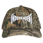 Introducing the Real Tree APX Hat Span Logo Structured Snapback by Independent—a unisex camouflage baseball cap featuring the INDEPENDENT span logo embroidered in white on the front. The classic structured snapback closure ensures an adjustable, comfortable fit for all.