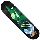 The Red Shift Felipe Nunes 8.25x31.6 Birdhouse Deck showcases bold colors and geometric shapes, featuring a stylized green robot figure with a globe and moon, reflecting Felipe Nunes' signature skateboarding style.