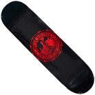 The Refinery Southside Skateboard Deck by Bigo features a black chain link fence design and a bold red circle with "South Houston Southside Skatepark" encircling an illustrated cityscape at the center.