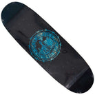 The Refinery Southside Skateboard EGG Deck by Bigo is a black stained veneer deck with a blue circular "South Houston Southside Skatepark" logo, barbwire, cityscape art, and subtle chain link fence embossing at the center.