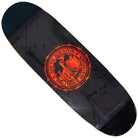 The Refinery Southside Skateboard EGG Deck by Bigo features a black stained veneer with a central orange circular "Southside Skatepark" graphic, skatepark illustration, barbed wire accents, and embossed chain link fence details.
