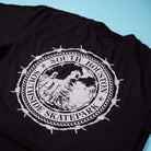 The Refinery Southside T-Shirt Black Cool Gray Tee by Bigo showcases a white circular Southside Skatepark logo with barbed wire, South Houston text, and a sketched building—a perfect Houston tee for skate fans.