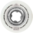 A 56mm white skateboard wheel with gray "Ricta Chrome Clouds 92A" lettering, a small cloud graphic near the center hole, from the Ricta Chrome Clouds 56mm92A All Terrain Black White line.
