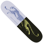 The Ronnie Kessner 8.5 Two Tone April Skateboards Deck is a premium maple popsicle deck with a leaping leopard graphic—blue on light in front, yellow on dark in back—ideal for street and park skating.