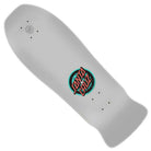 This Roskopp Five Reissue 10.22in x 30.282in Santa Cruz Deck features a white finish with a bold red and teal Santa Cruz logo at the center. Boasting a wide tail, rounded nose, black bolt holes, and the signature Cruz Missile II concave for superior control and comfort, this classic-shaped deck captures the legendary style of Santa Cruz Skateboards.