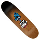 The Roskopp Screaming Arm Pro 9.00in x 32.00in Santa Cruz Skateboards Deck features a brown wood finish with a blue gorilla holding a pizza and dripping cheese above "RDS Kopp" text.