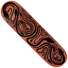 The Rowan Zorilla 8.12x31.6 Brain Rabies Baker Skateboard Deck features bold, abstract black swirls on a reddish-brown base, creating an artistic and modern look ideal for skating enthusiasts.