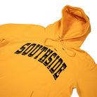 Southside The Jetpack Premium Heavyweight Pullover Hoodie Gold Yellow, a heavyweight gold yellow hoodie with a black arched SOUTHSIDE Skateboarding graphic across the chest.