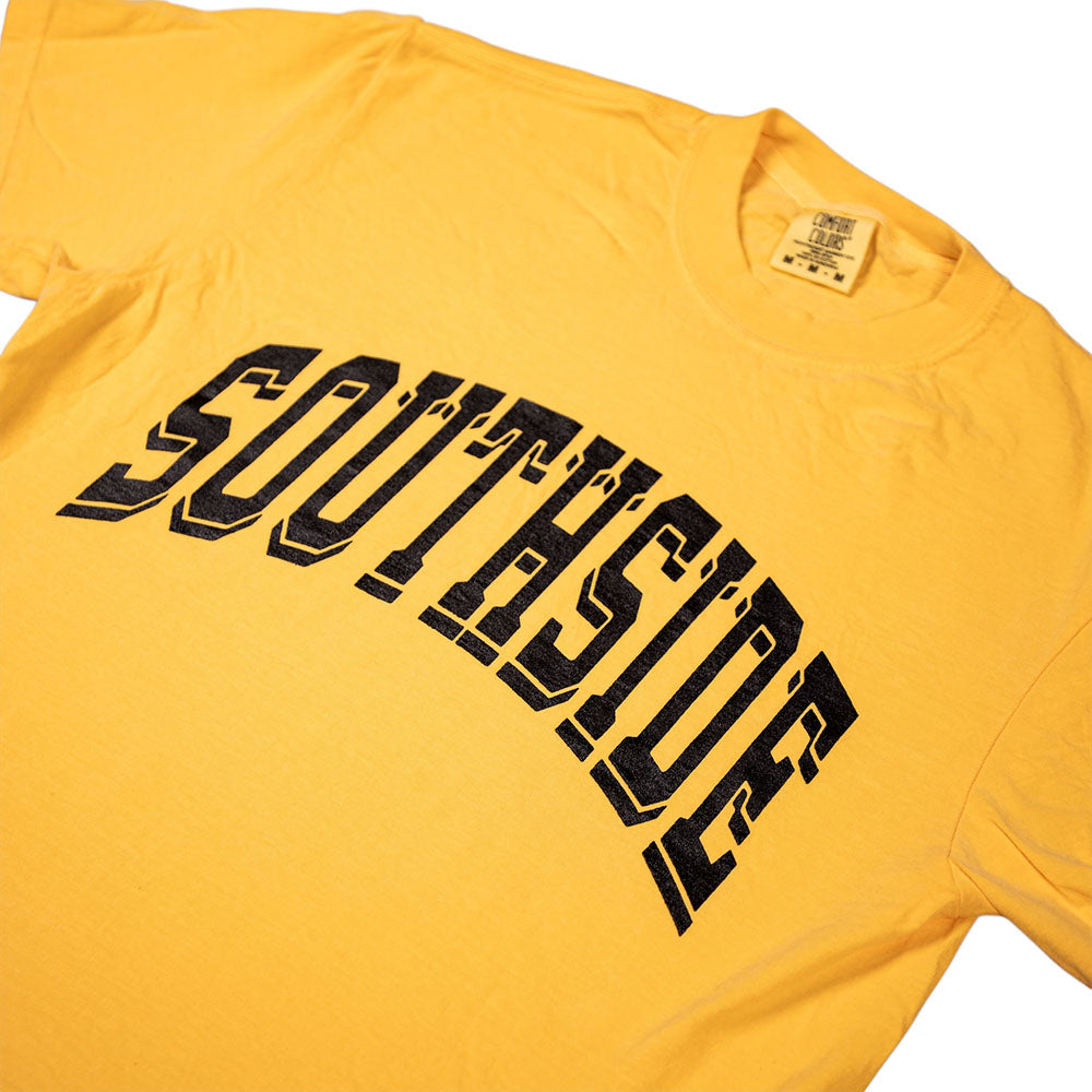 Southside The Jetpack T-Shirt Citrus Yellow Black Tee features the word SOUTHSIDE in large, black, block-style letters across the front of this ring-spun cotton T-shirt.
