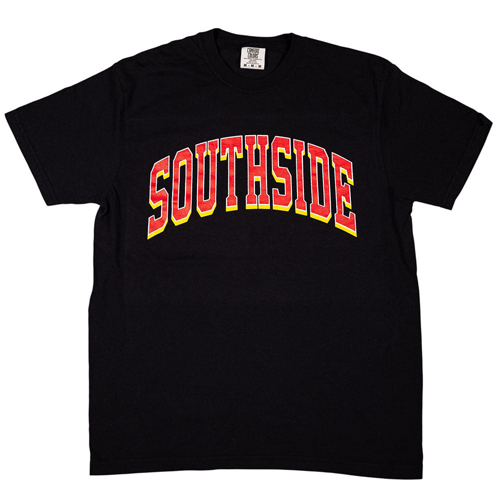 Southside The Dream T-Shirt black ring-spun cotton tee featuring the word SOUTHSIDE arched across the chest in red, yellow, and white block lettering.