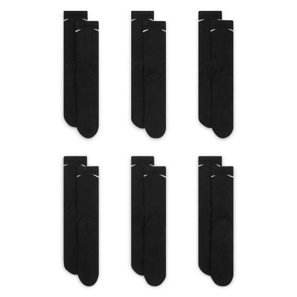 Six pairs of SX7666010 Black White Nike SB Crew Socks, each black with a small white logo near the top, arranged in three rows and two columns on a plain white background.