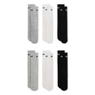 The SX7666964 Multi-Color Black Nike SB Crew Socks 6 Pack includes heather gray, white, and black pairs with a Swoosh logo. These comfortable crew socks feature Dri-FIT technology for support and moisture management.
