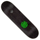 The Scribble Flash Feel Base 8.00in x 30.50in Santa Cruz Skateboards Deck features a black wood grain finish, small white logo at the top, and bright green tribal flame graphic at the base.