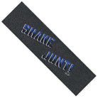 A rectangular sheet of Shake Junt Antwuan Dixon Signature Grip Tape, sized 9 inches by 33 inches, featuring a graphic design and engineered for bubble-free application—a classic look with bold blue and white SHAKE JUNT! lettering diagonally across the surface that stands toe-to-toe with Mob Grip in both performance and attitude.