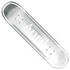 The Silver Foil 8 OG Logo April Skateboards Deck features a shiny silver popsicle-shaped maple deck with "April" in white across the center, seen from above on a plain white background—perfect for street and park skating.