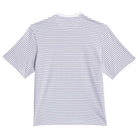 White short-sleeve Skate Yarn Dye Tee in “White Dark Blue” (style KC6291) by Adidas Skateboarding, featuring thin, evenly spaced horizontal dark blue stripes, shown from the back against a plain white background.