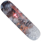 The Snowfall AVE 8.5 FA Deck showcases a winter street scene with snowy branches and softly falling snow, highlighted by a vivid red neon cross glowing in the background.