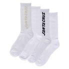 Four white socks with 'Santa Cruz' branding on a white background
