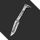 A black and white graphic of a knife featuring “SOUTHSIDE” and “KILLSOUL” on the blade and handle, set against a dark background with diagonal shadowing, captures the gritty feel of skateboard grip tape—just like the Southside Skatepark Kills You Grip Tape 9 in x 33 in Graphic Mob Griptape.