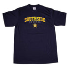 The Southside Tee Arching Navy Orange Yellow Reflective features bold yellow "SOUTHSIDE" text, "HOUSTON" in white below, and a yellow star with an S—designed for a classic streetwear look.