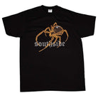 The Southside Tee Spider Black Orange Reflective is a black T-shirt made from 100% USA cotton, showcasing a bold orange spider graphic and “southside” in gothic white letters on the front for authentic streetwear style.