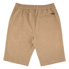 Span Elastic Waist Shorts Khaki Bottom Mens Independent seen from the back, feature a baggy long inseam, elastic waistband, and a right-side back pocket with a small black Independent branding tag above it.