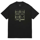 The Sports Tee Quartersnacks Black features simple hand-drawn Basketball, Soccer, Hockey, and Skateboarding courts with a ramp. "Quarter Snacks" is printed below the artwork for classic style.